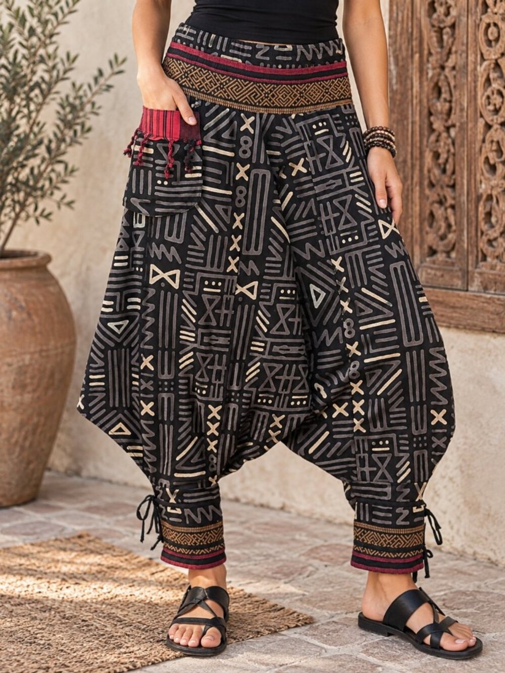 The Veshti Company Shadow Slayer Cotton Harem Pants OS Boho Thai Hilltribe NWOT